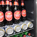 Bar fridge with stainless steel shelves for storing beer bottles and cans