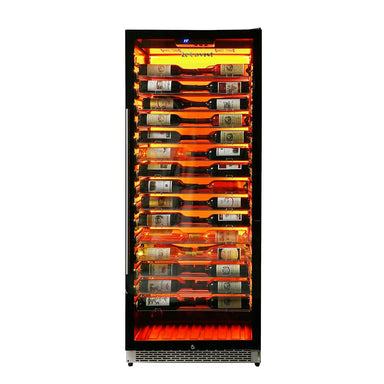 Wine fridge with adjustable LED lighting options