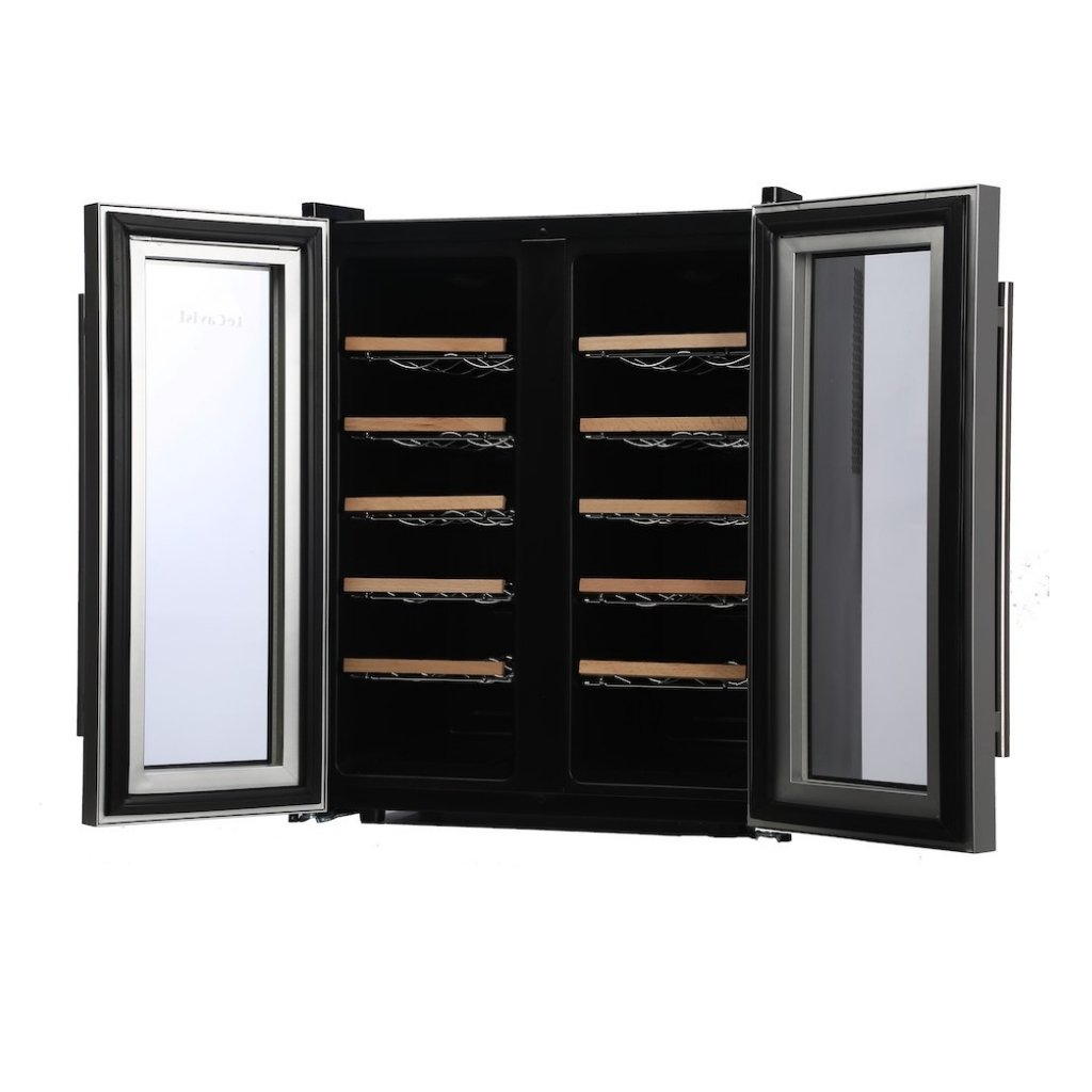 Black wine fridge with French glass doors