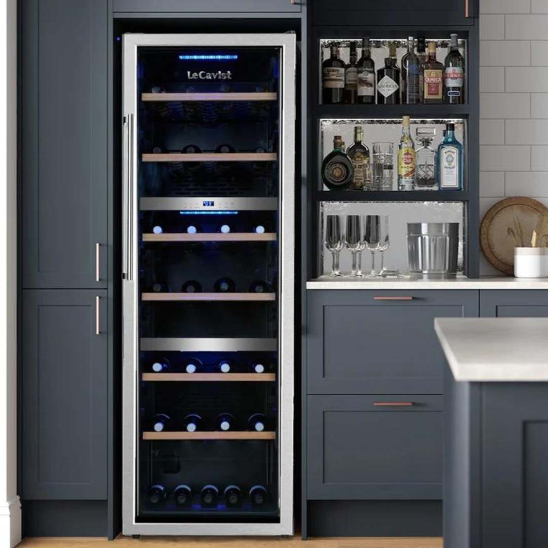 Tall wine fridge in modern kitchen
