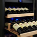 close up of wooden shelves in a wine fridge