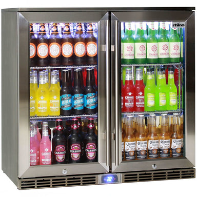 Glass door bar fridge with drinks