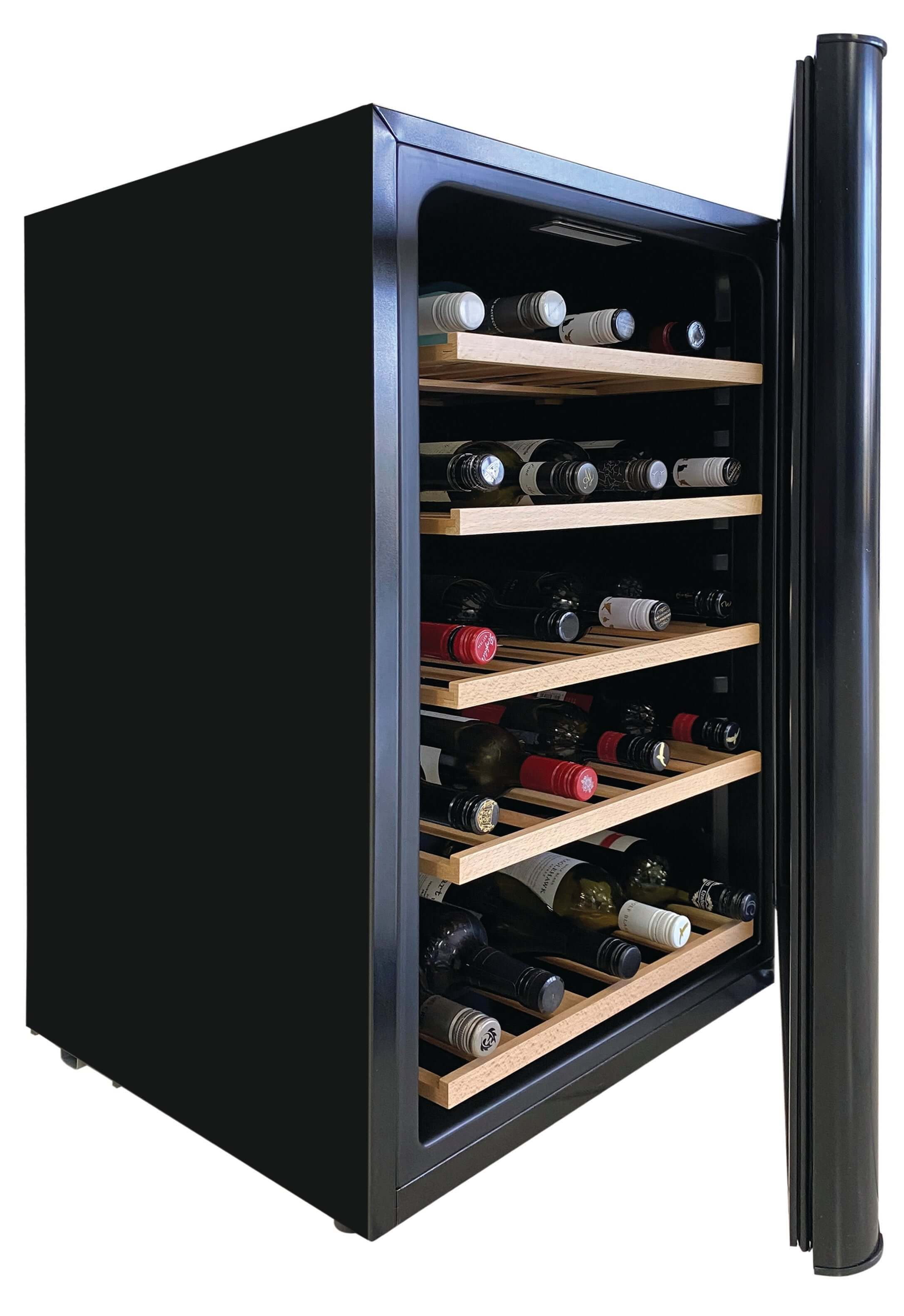 side view of a small wine fridge