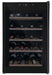 black wine fridge with wooden shelves