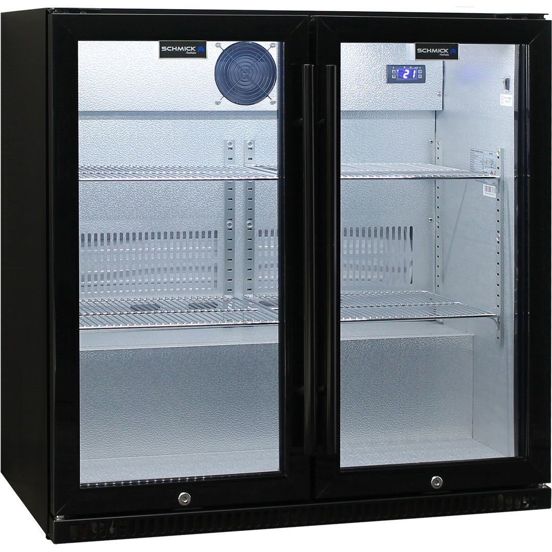 Black double door bar fridge with no condensation