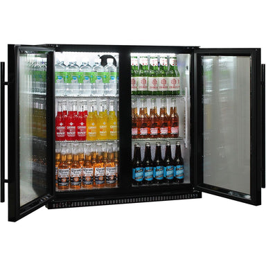 double door bar fridge with heated glass