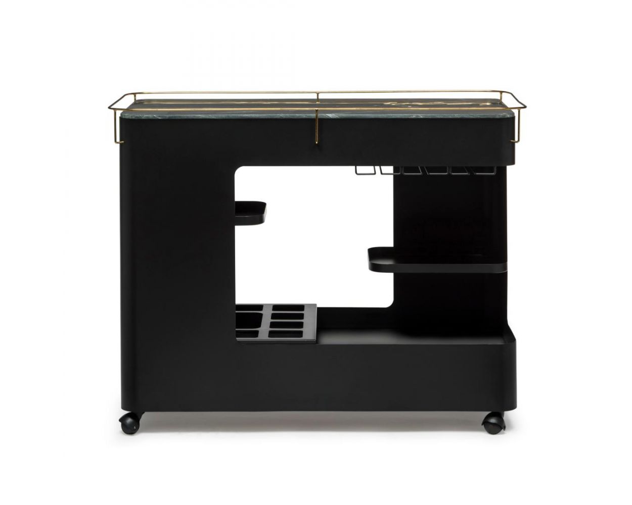 Black Gold Bar Cabinet Cart & Wine Storage with Marble Top - Lushmist