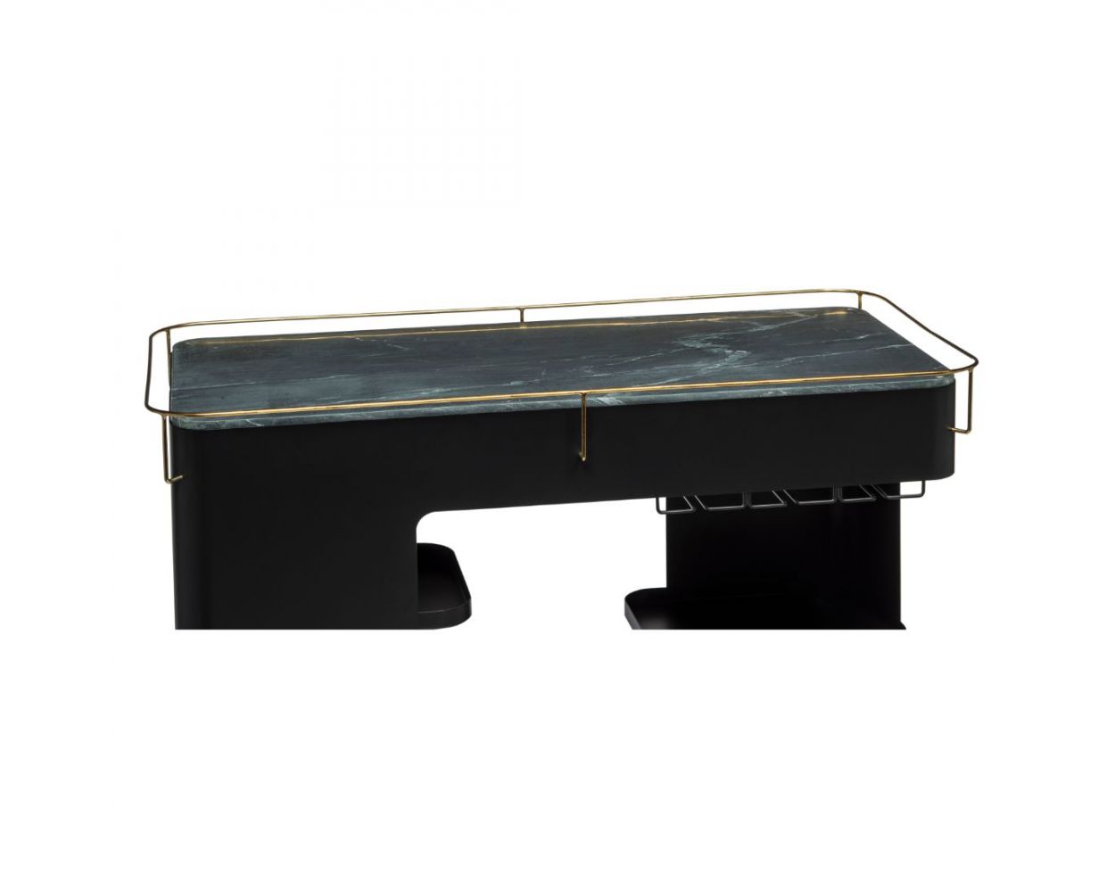 Black Gold Bar Cabinet Cart & Wine Storage with Marble Top - Lushmist