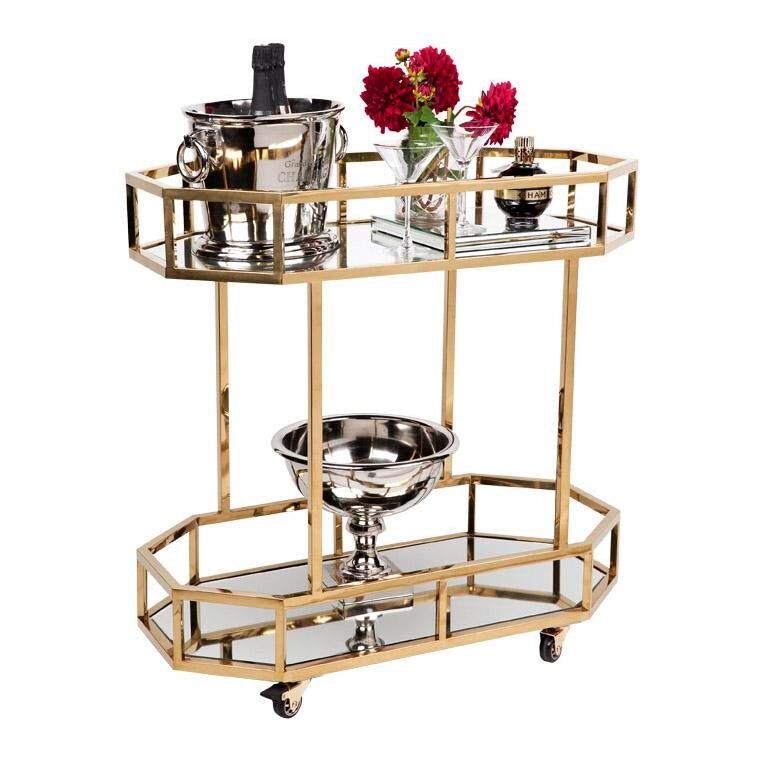 gold bar cart with drinks