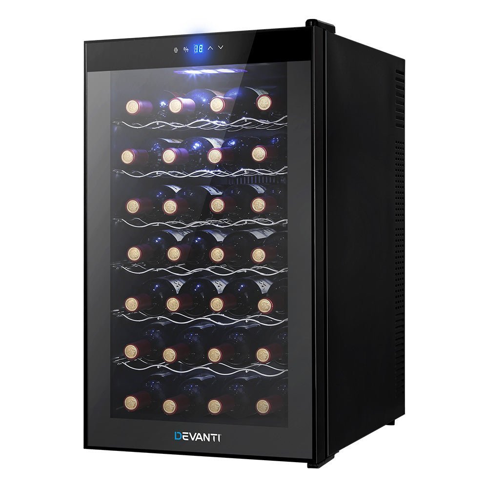 Devanti Wine Cooler 28 Bottles Glass Door Beverage Cooler Thermoelectric Fridge - Lushmist