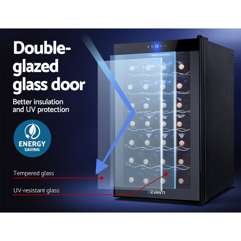 Devanti Wine Cooler 28 Bottles Glass Door Beverage Cooler Thermoelectric Fridge - Lushmist