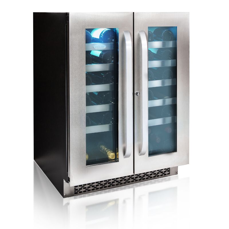 Divin Double Door Dual Zone Wine Fridge in Stainless Steel - Lushmist