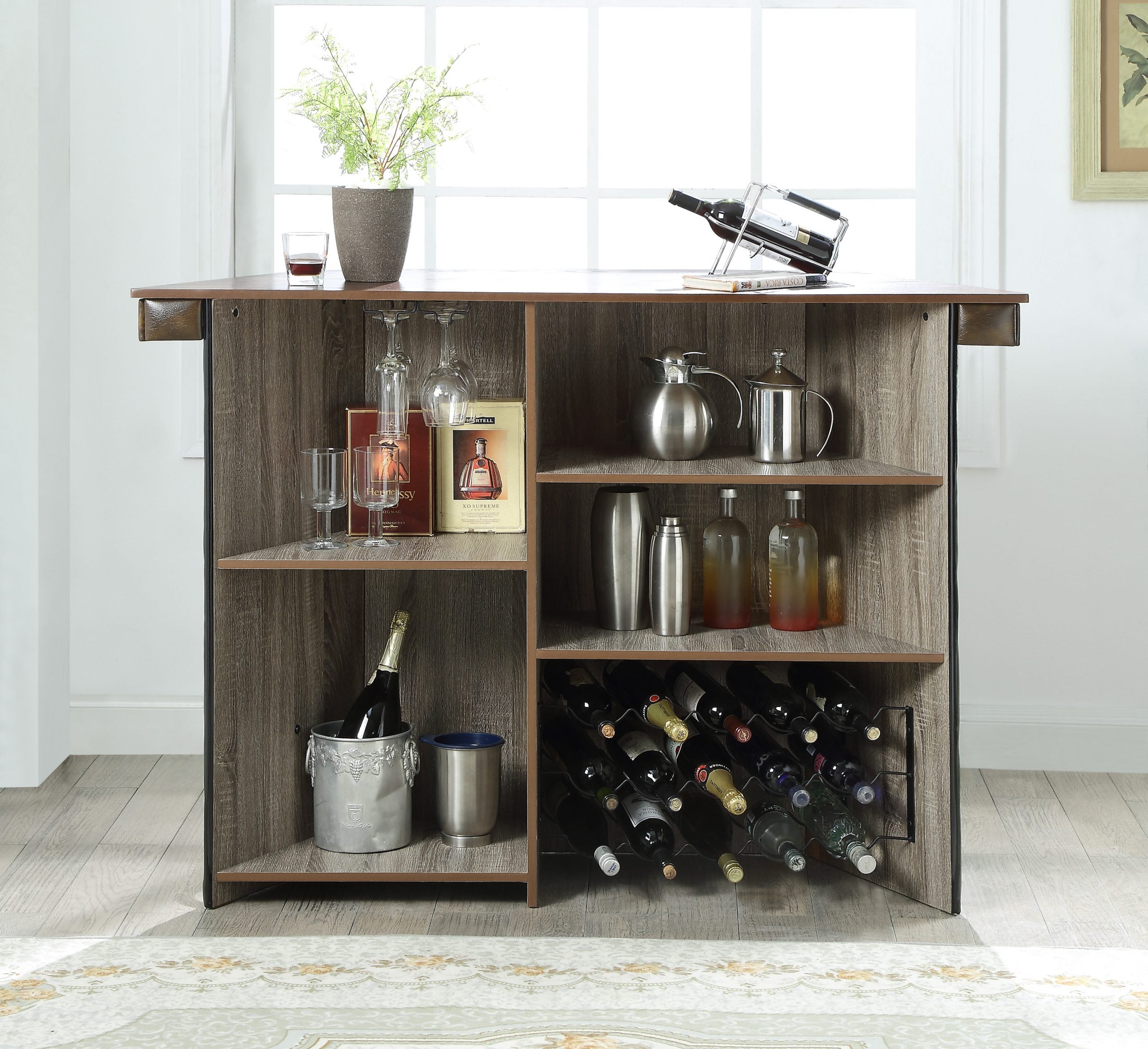 Large bar counter for wine glasses, wine bottles and beverages