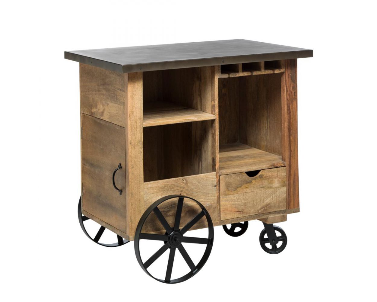 Wooden bar cart and cabinet with wheels