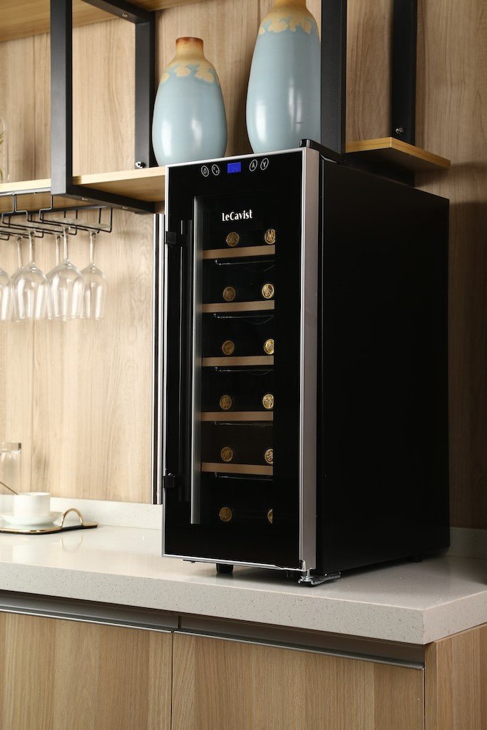 Black fridge for wine in kitchen areas