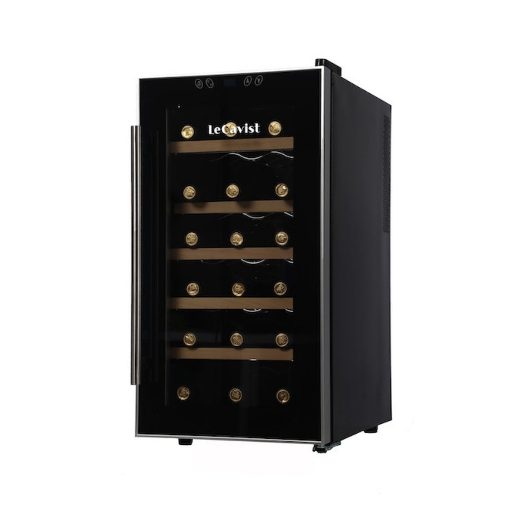 Black sleek wine fridge with silver door handle