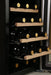Black wine fridge with pull out shelves for wine bottles