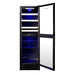 Upright black wine fridge with two glass doors for two compartments for wine and beverages