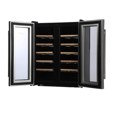 Black wine fridge with French glass doors