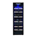 Spacious black wine fridge with blue LED lighting