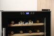 Classy wine fridge with an adjustable temperature control panel at the top of the door
