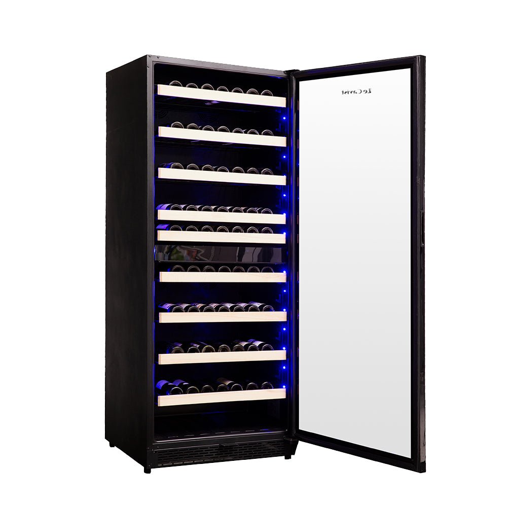 Upright fridge for storing wine bottles and glass door