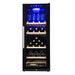 Tall black fridge for storing wine bottles and a wine glass holder