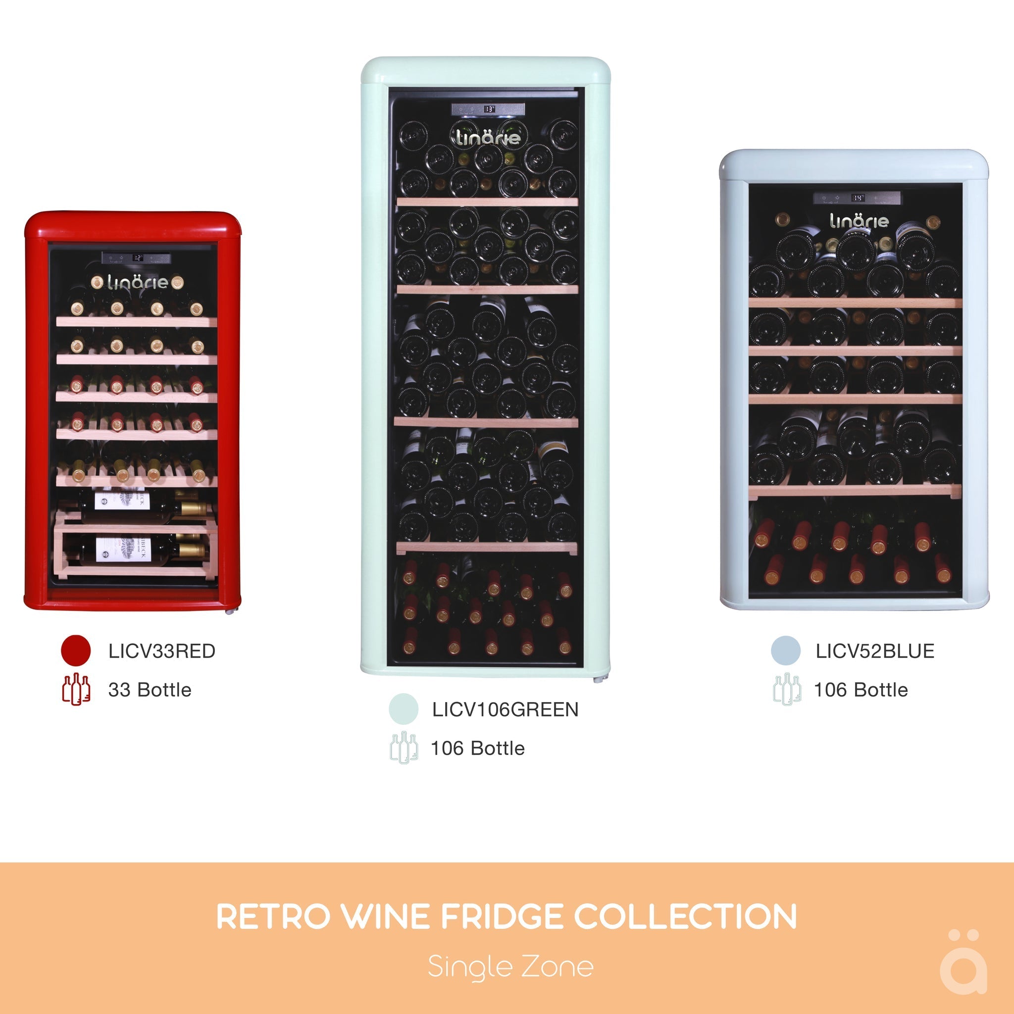 Linarie retro wine fridge size guide