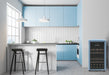 Compact retro wine fridge in a blue colour scheme kitchen
