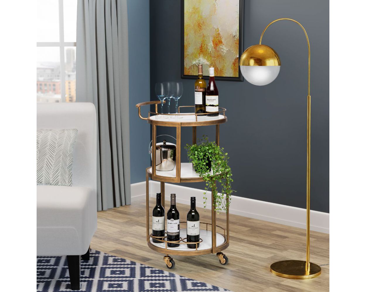 Three tiered drink trolley in a living area