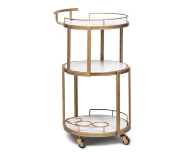 Round white marble drink cart with wine holders