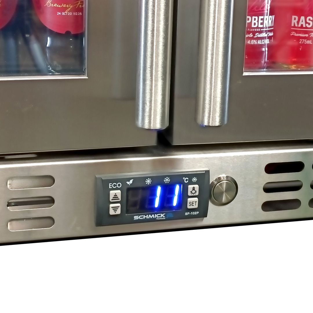 Temperature control panel at the bottom of a bar fridge