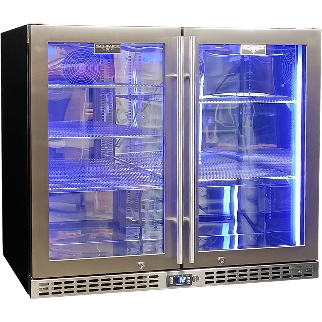 Stainless steel bar fridge with LED lighting