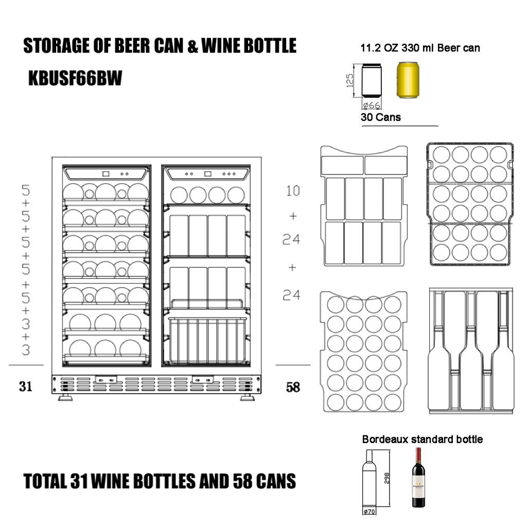 Wide Underbench Low-E Glass Door Wine Cooler and Beer Fridge Combo 750mm - Lushmist